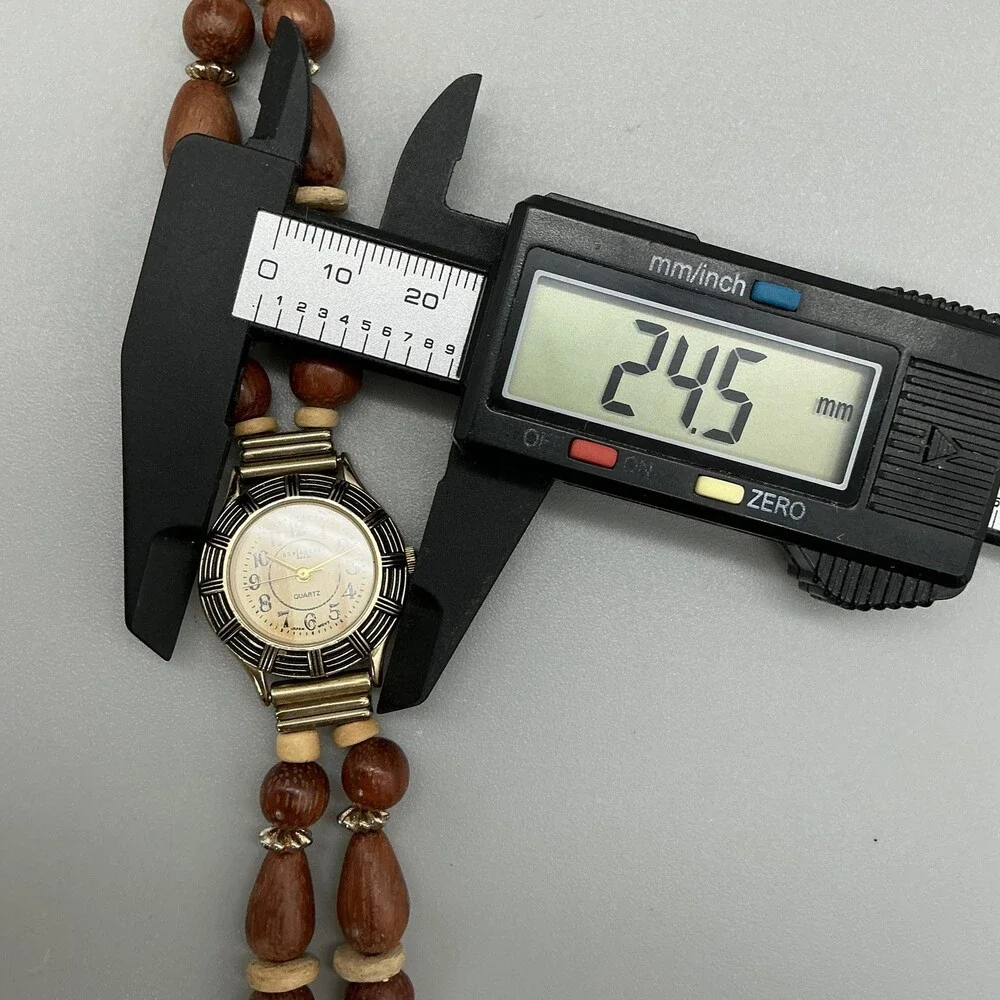 Express Womens Watch 24mm Brown Dial Wood Bead Bracelet New Battery